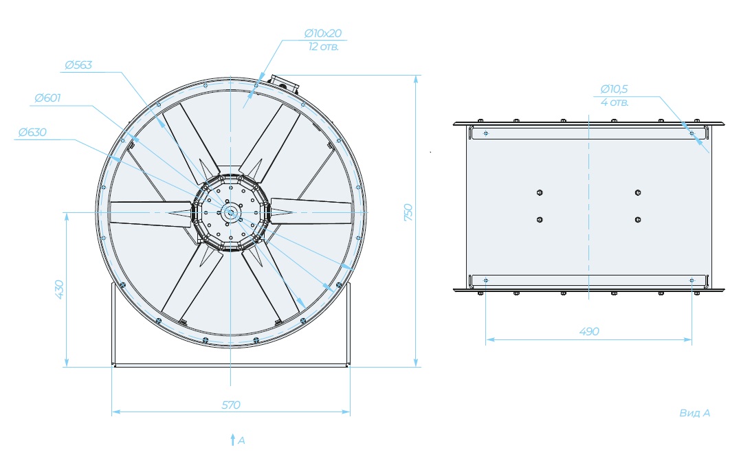 Аэродинамические характеристики, габаритно-присоединительные размеры — Осевой вентилятор SVO 21-12-5,6